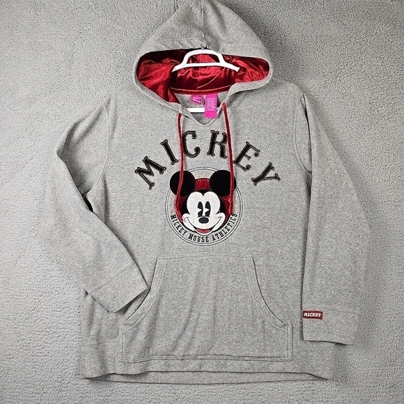 Disney Tops - Disney Official Vintage Retro Mickey Mouse Grey Fleece Hoodie Womens 2XL